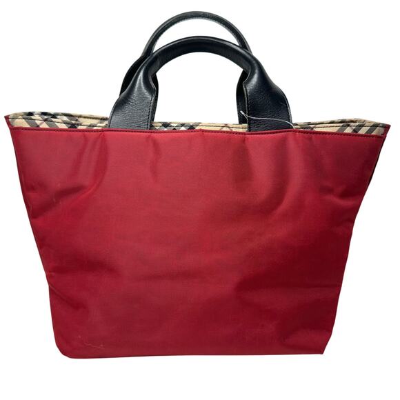 Burberry Blue Label Red Nylon w Nova Check at Zipper Tote - Picture 3 of 14